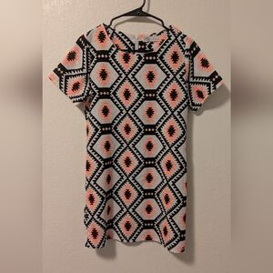 Cameo Rose Geometric Patterned Dress in Black, White, and Pink
